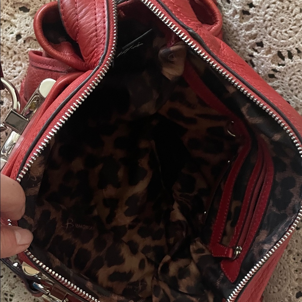 b. makowsky Red Leather Shoulder Bag with Silver Hardware - Picture 6 of 8